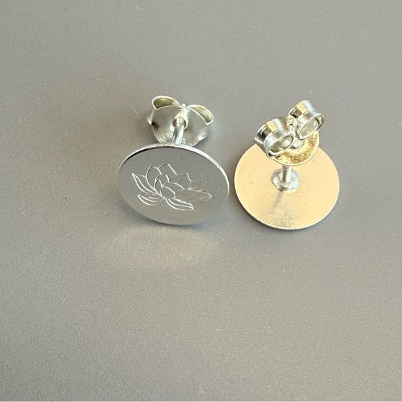 Sterling Silver Round Lotus Flower Earrings - Picture 4 of 8